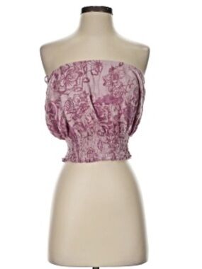Urban outfitters Smocked Strapless Floral Crop Top in Dusty Rose size medium